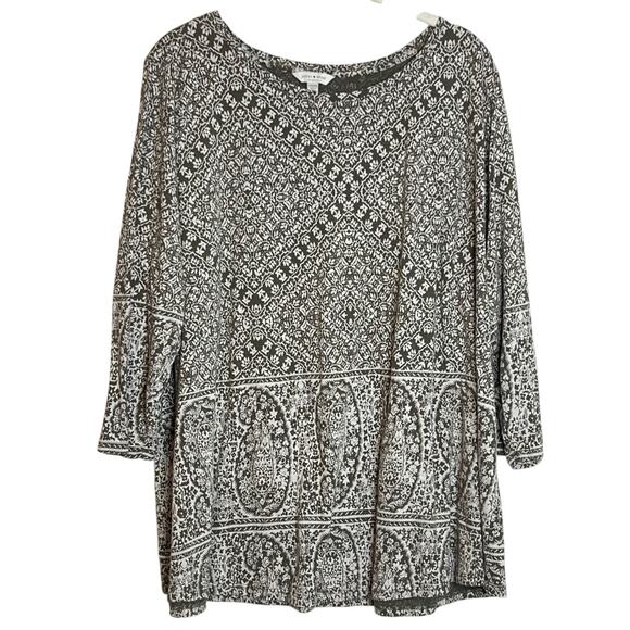 Lucky Brand Womens Knit Top Size 2X Gray Mixed Paisley Print Cotton Modal - Picture 1 of 6